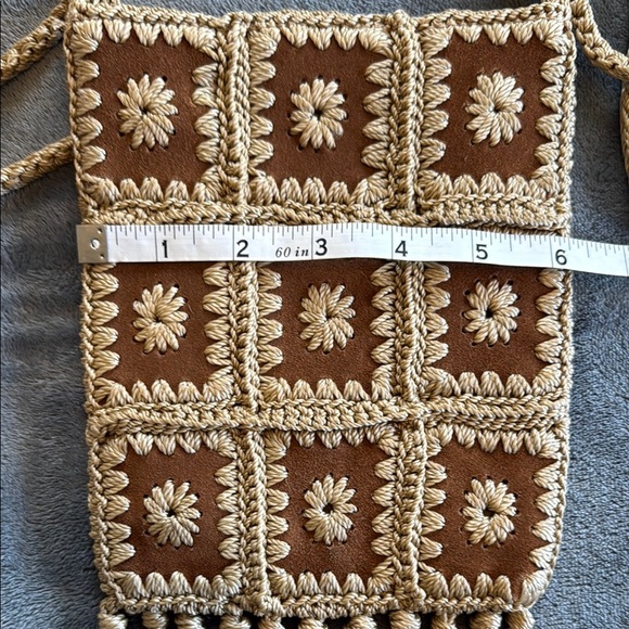 🥳Host Pick🥳 Boho Sundown Wild Leather Crochet Fringe Bag - Brown and Cream - Picture 5 of 11